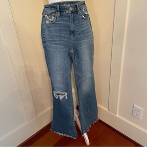 American Eagle Womens High Rise Flare Destructed Denim Jeans 6 Long Tall